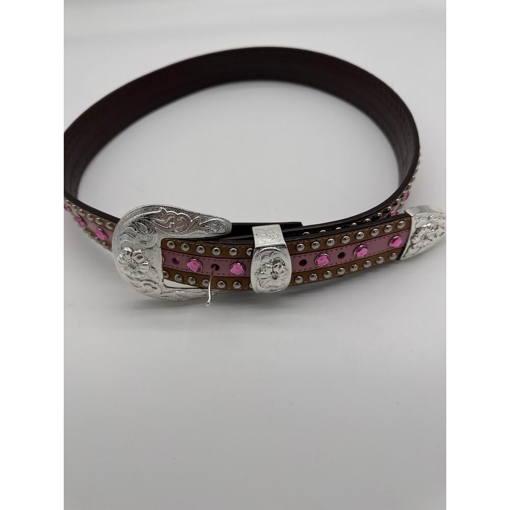 Western brown leather pink rhinestone with silver buckle Sz36
